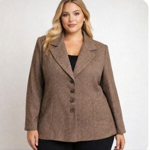 Single Breasted Tailored Cocoa Tweed Blazer Plus Size Luxury Lined Jacket